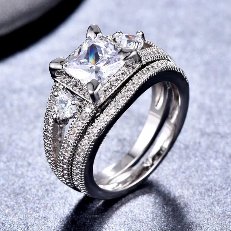 2026 New Four Claw Princess Fang Zircon Combination Ring Set, Secret Set, Proposal for Women, Wedding, Stacking Two Accessories
