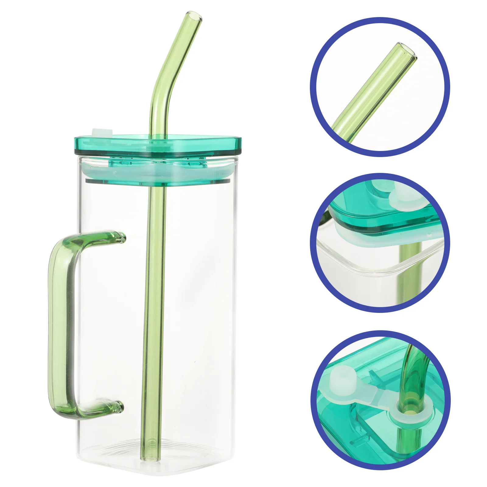 

1Set High Borosilicate Square Glass Cup Transparent Design Handle Straw Iced Coffee Cocktail Bubble Tea Drink Glass Can Set Gift