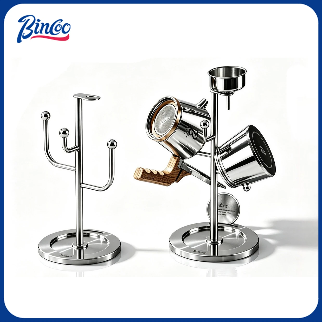 BINCOO Moka Pot Drying Rack, 304 Stainless‑Steel Coffee Pot Storage Holder, Countertop Coffee Organizer Stand for Moka Coffee