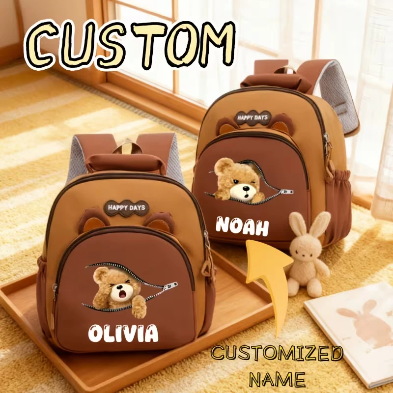 

Customizable back-to-school casual versatile large-capacity backpack with a teddy bear print, suitable for boys and girls for da