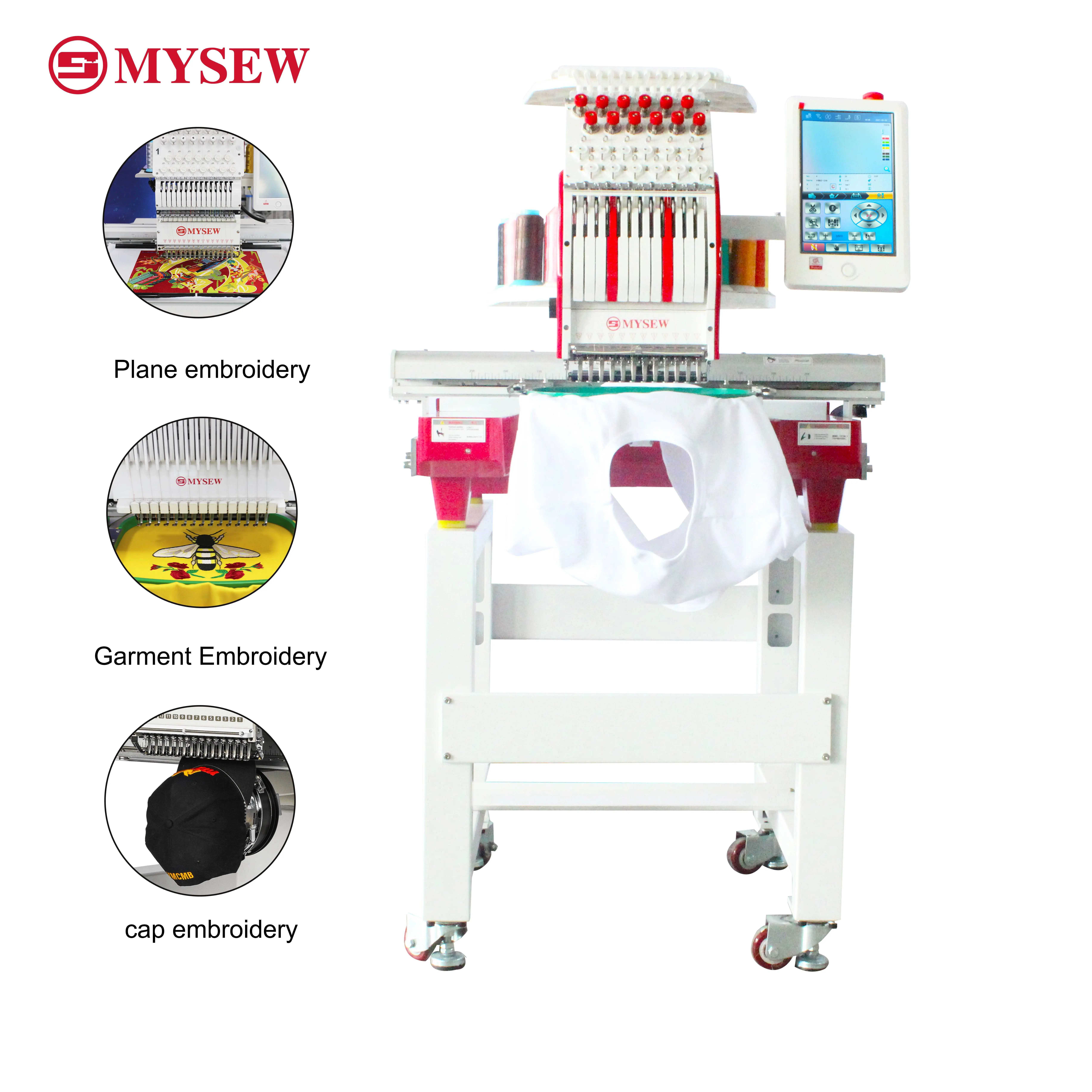 MYS1201 /12 Color Single Head Computer Embroidery Machine High Speed Multi Function Garment Hat Embroidery Machine