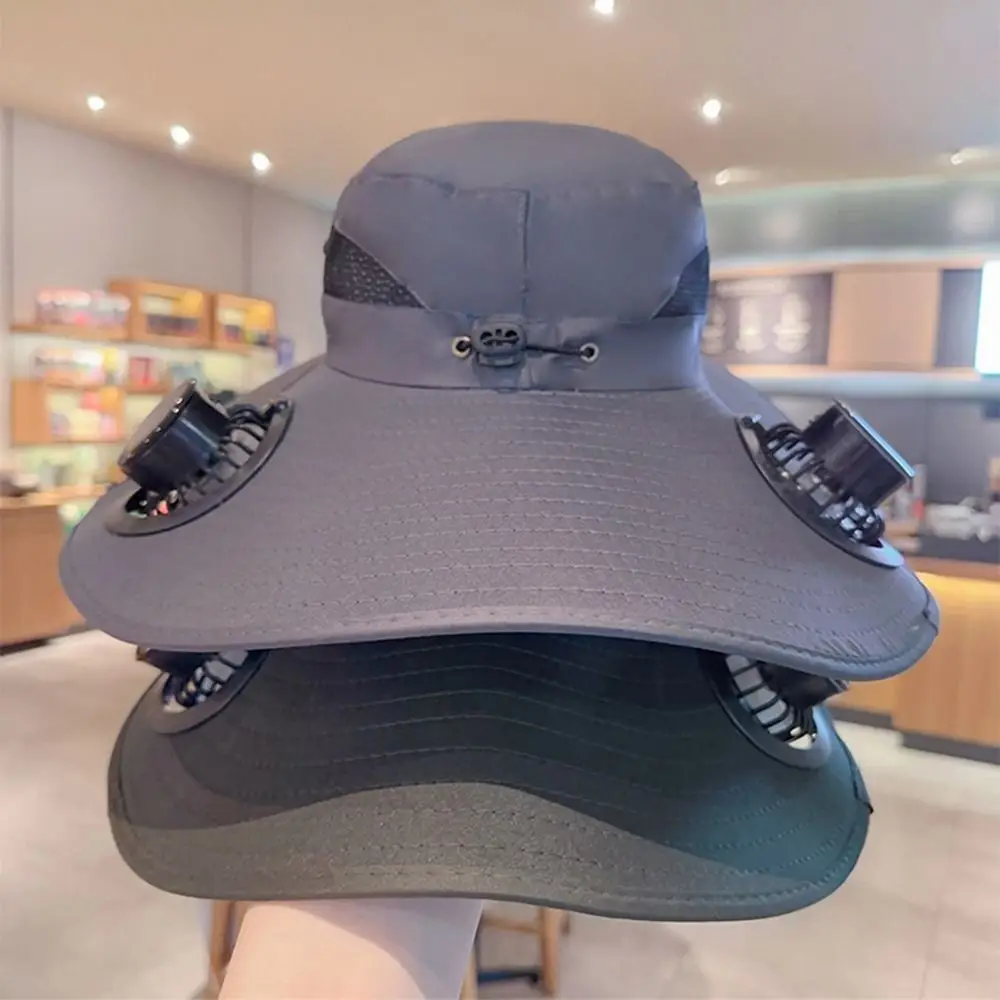 Removable Solar Fan Hat Breathable Dual Fan Fishing Bucket Hat High Wind Power Quick-Drying Adjustable Visor Cap Summer
