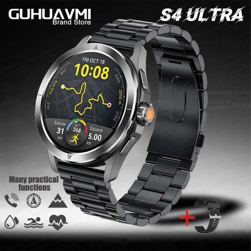GUHUAVMI 2025 S4 Ultra Smart Watch Männer AMOLED Outdoor Sport NFC GPS Kompass Herzfrequenz Wasserdicht Bluetooth Anruf Smart armband 9