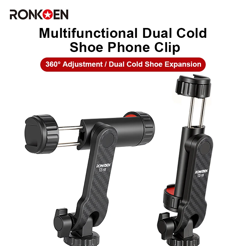 Ronkoen TZ-18 For Samsung iPhone Xiaomi Cellphone Universal 360° Mobile Phone Clip Holder for 1/4 Screw Tripod Mount Adapter