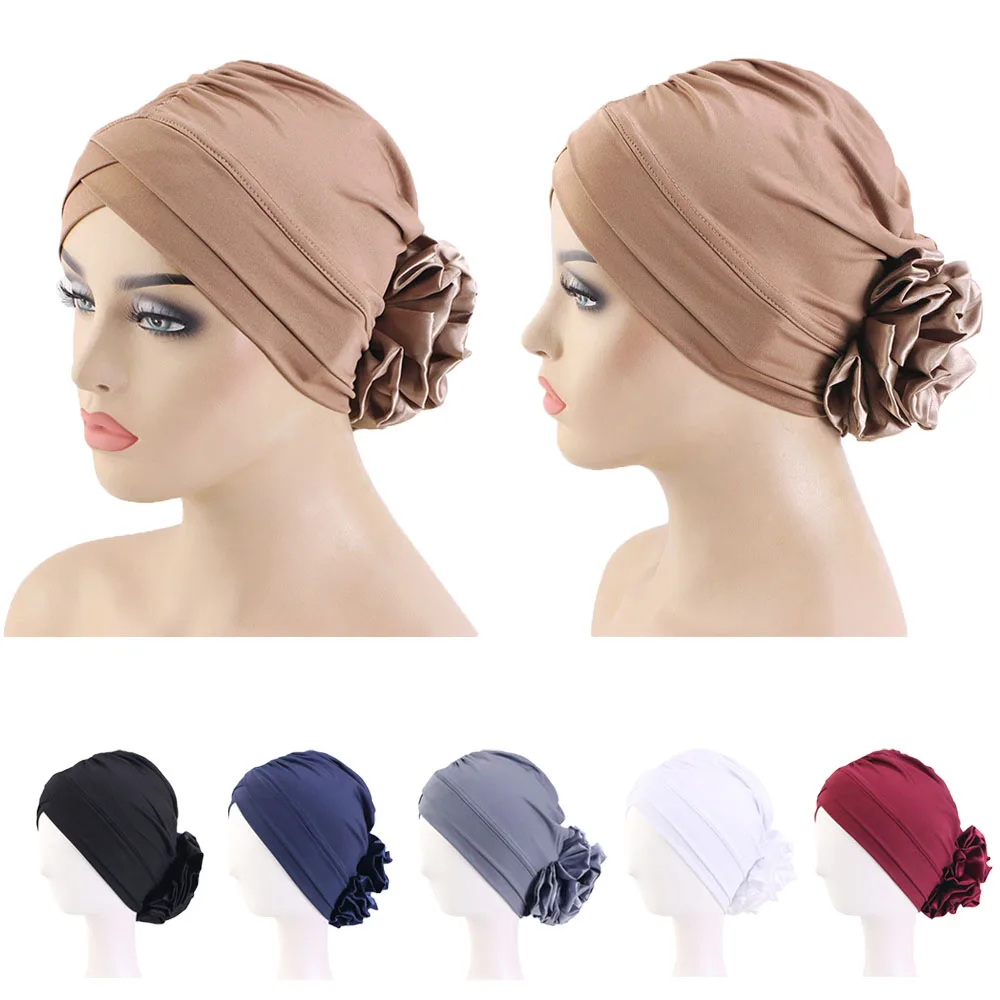 

Women Floral India Hat Satin Flower Stretchy Beanie Turban Bonnet Chemo Cap For Cancer Patient Ladies Bandanas African Head Wrap