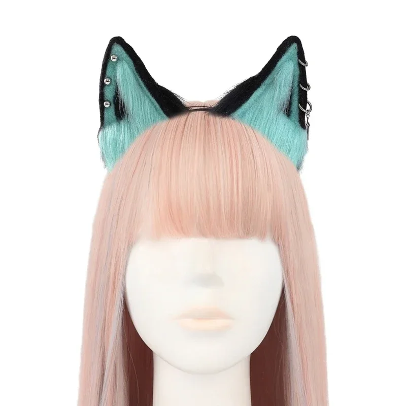 Ethnic Style Wolf Ears Shape Headband with Alloy Earring Decor Hair Hoop Adult Live Broadcast Easter Party Headpiece