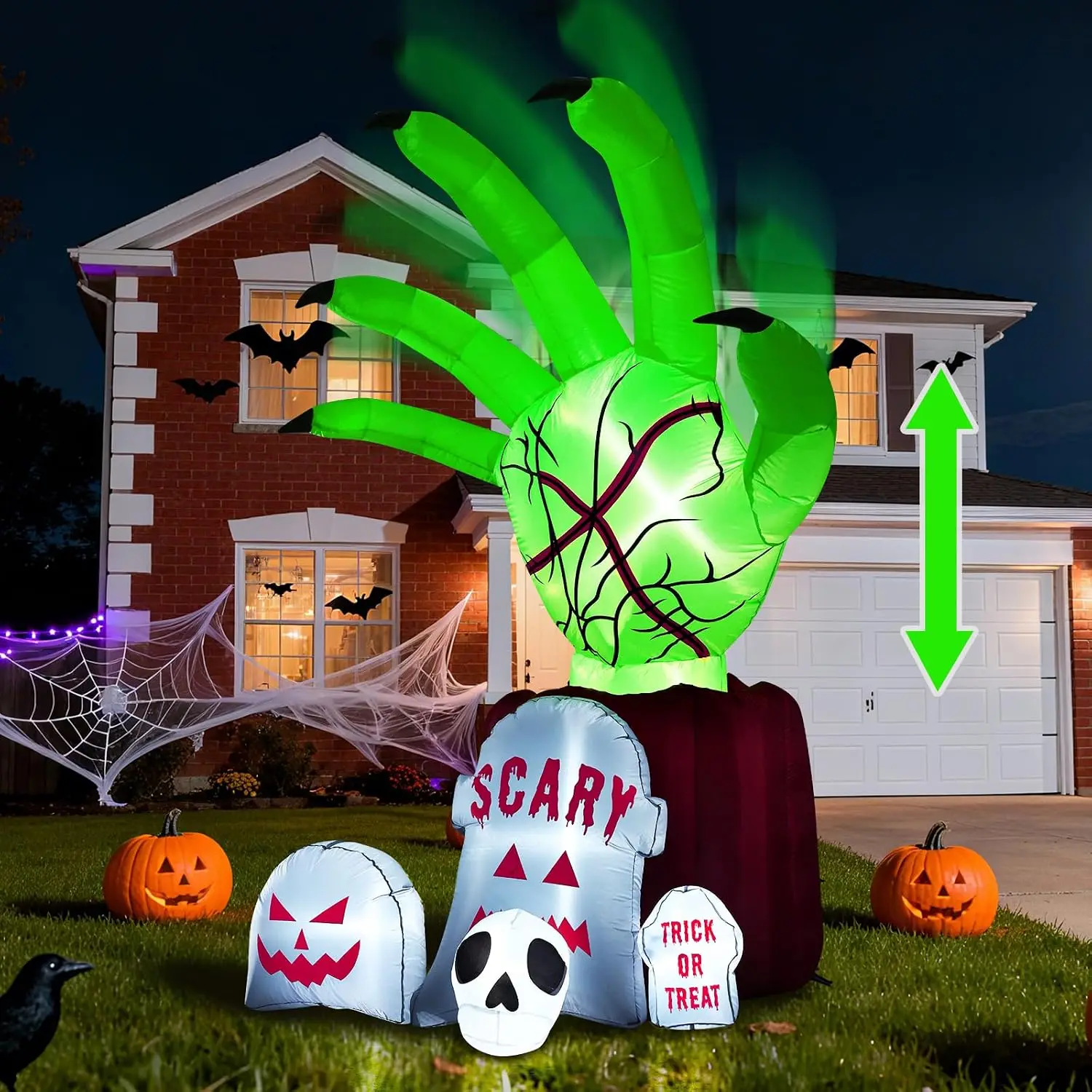 Outdoor Halloween Inflatables Animated Zombie Hand Yard Decor with Built-in LED Lights up down Animatronic Blow up Design 8.6 FT