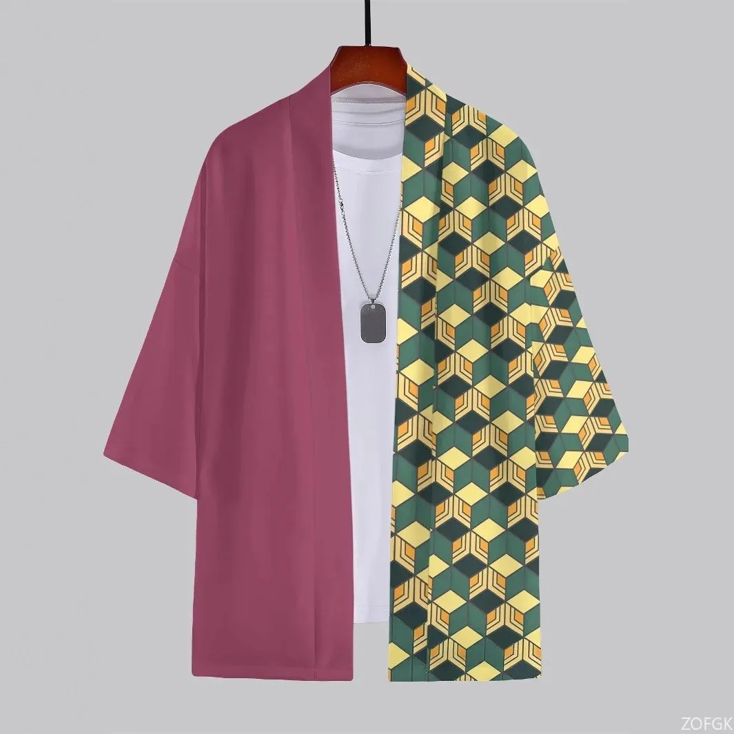 2026 Summer New Style Men's Kimono with 3D Check Pattern Print for Street Casual Fashion Comfortable Soft Breathable