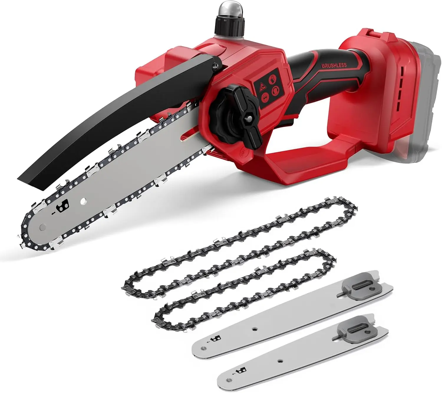

Cordless Pruning Chainsaw 8" & 6" 2-in-1 Brushless with Auto-Oiler, 750W 4000RPM for Wood Cutting and Tree Trimming (Red)
