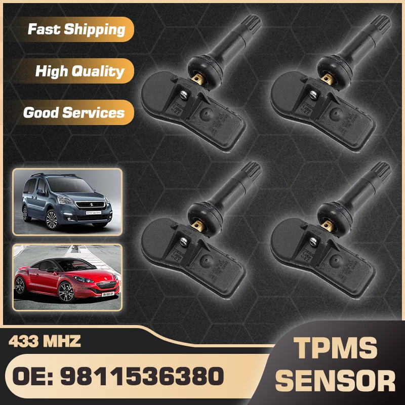 

433 MHz Car TPMS Tire Pressure Monitor Sensor System For Peugeot Partner Tepee B9 2014-2019 Peugeot RCZ T75 2013-2017 9811536380