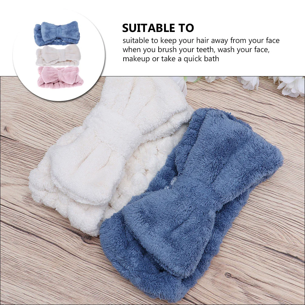 

Набор из 3 эластичных повязок для умывания с бантом из кораллового флиса для макияжа и ухода за кожей, мягкие резинки для волос для женщин