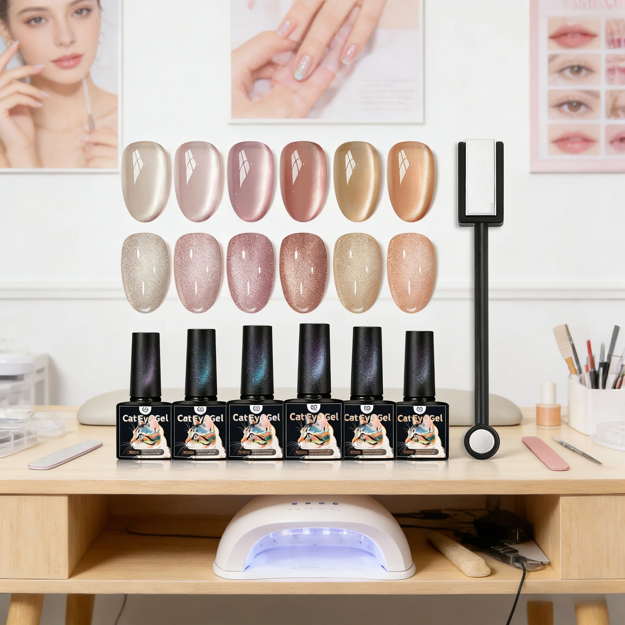 

Набор из 6 штук: Новая серия гель-лаков «Кошачий глаз» 2025 года, янтарные стеклянные бусины, магнитный гель-лак для ногтей, золотисто-коричневые ногти