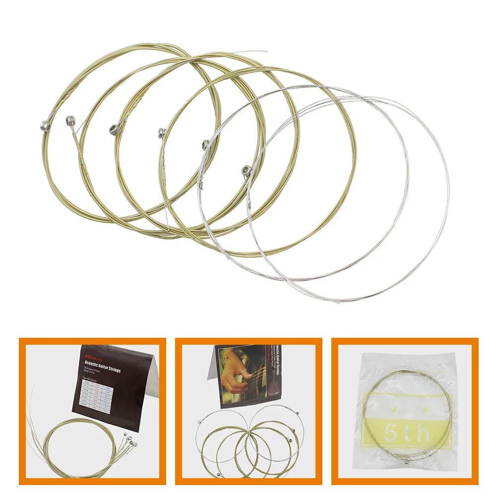 

6Pcs Guitar Strings Acoustic Folk Stainless Steel Replacement Set Smooth Surface Durable Steel Musical Strings Pack
