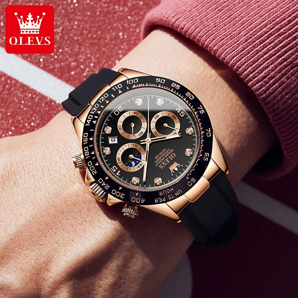 OLEVS 2875 Men's Watch Luxury Sports Multi functional Waterproof Luminous Date Timing Code Watch Silicone Band Quartz Men Watch