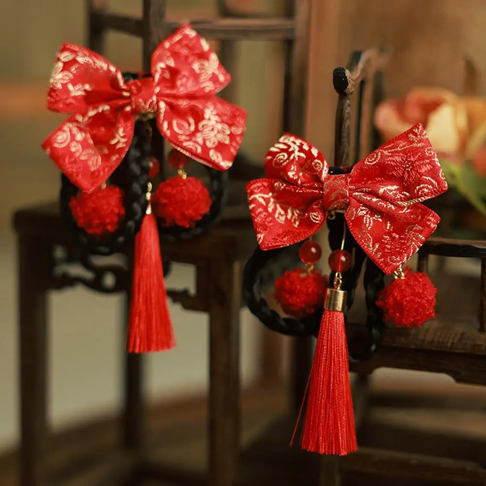 Chinese Style Fashion Hanfu Flower Tassel Headband Pigtail Wig Children\'s Pearl Bow Cartoon Cute Hairband New Year Headdress