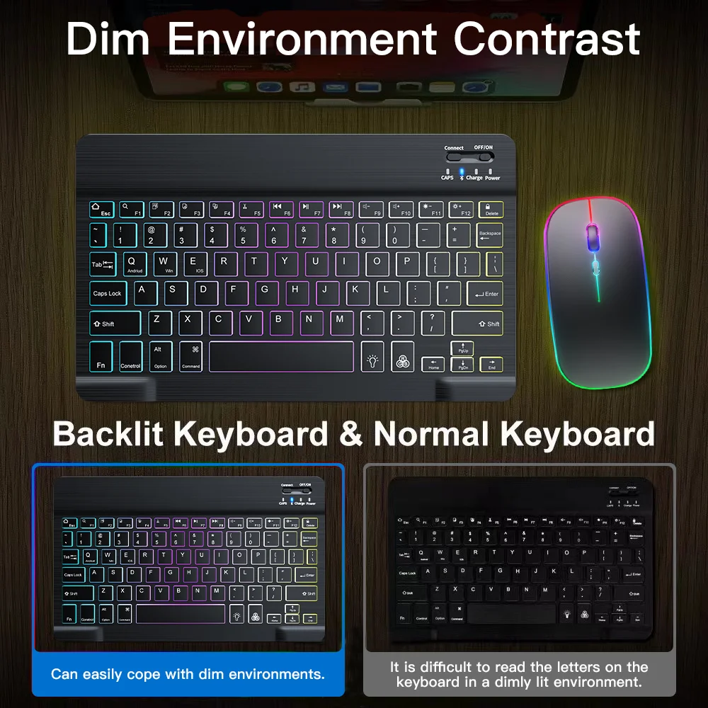 For iPad Xiaomi Keyboard With Mouse Backlight Keyboard for Android iOS Windows Samsung Phone Tablet Bluetooth Wireless Keyboard