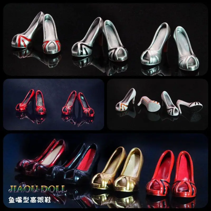 JIAODOLL 1/6 Female Fashion Soldier Shoes Model Small Fish Mouth High Heel Shoes 3.3cm Length Feet Action Figure Body