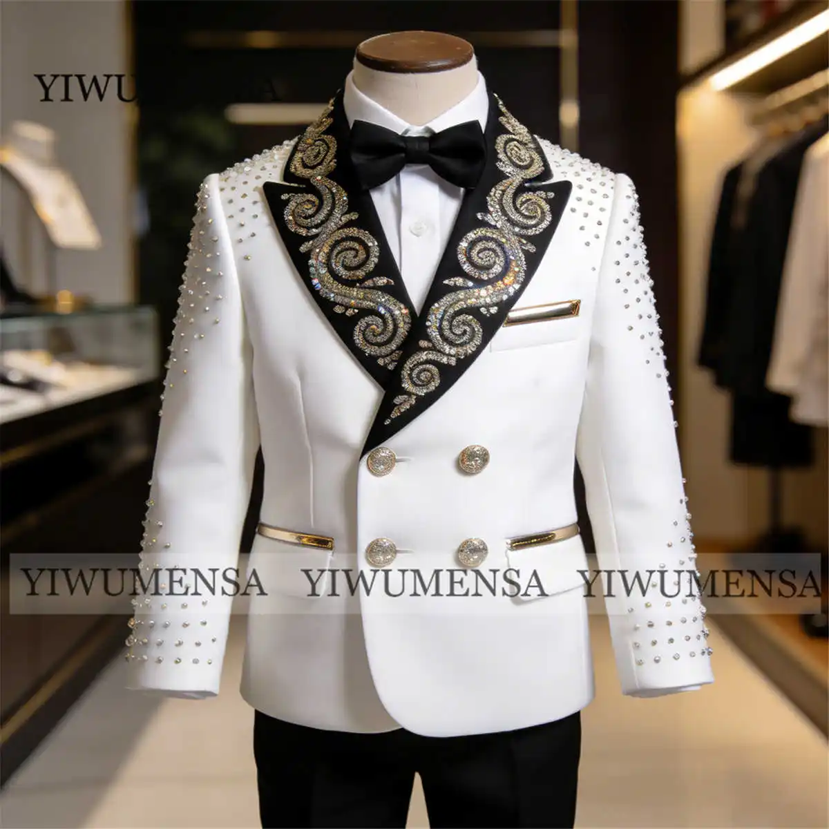 

Роскошный детский свадебный костюм с бисером и кристаллами, комплект из 2 предметов: двубортный пиджак и брюки, на заказ, для мальчиков, на дни рождения, смокинг 2026