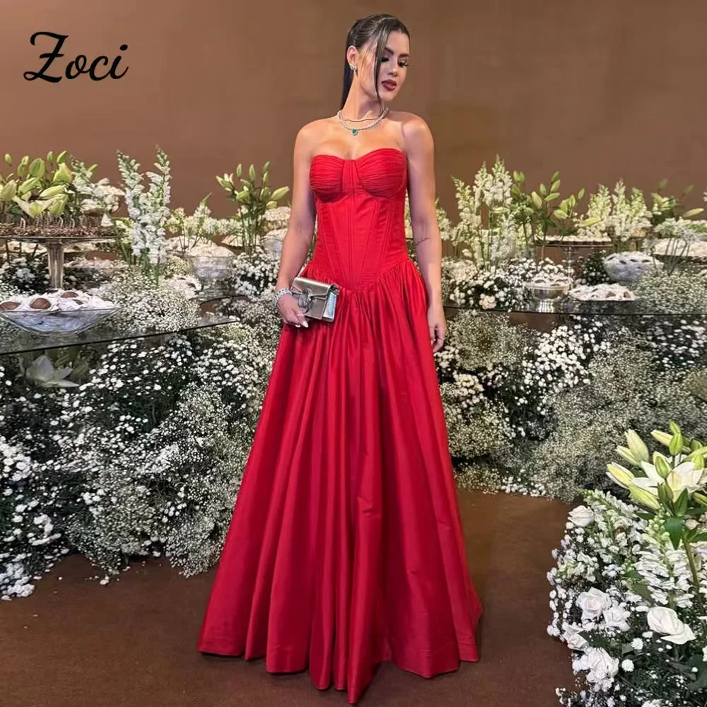 

Zoci Red Satin Evening Dress Sweetheart Wedding Party Dresses Women Long A Line Backless Formal Occasion Gown Customized