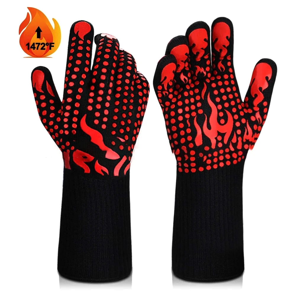 BBQ Gloves Oven Mitts Barbecue Kitchen Gloves 800 Degrees Fireproof Pot Holder Heat Resistant Microwave Grill Glove