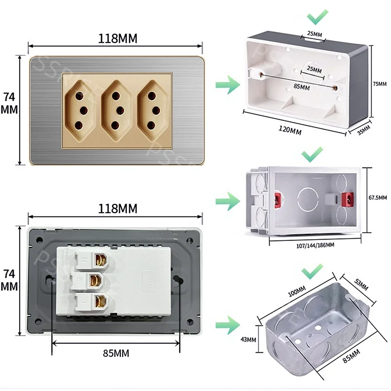 

PSSRISE Gold Brazil Standard Wall Power Socket with 2.1A USB TypeC Charger Stainless Steel Panel Light Switch Computer TV Outlet