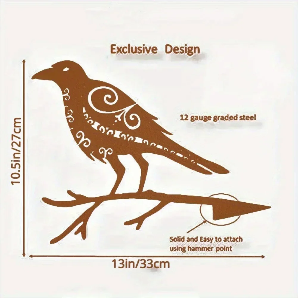 1 Piece. Alluring Metal Bird Garden Art – Odin's Raven Muninn.A Delightful Metal Masterpiece for Garden Decoration and Yard Sign