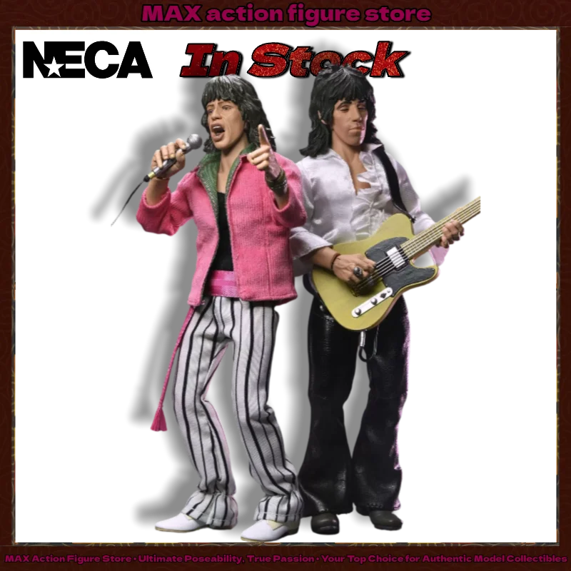 Op voorraad: NECA 60775 60776 The Rolling Stones Mick Jagger & Keith Richards 1975, 20 cm grote actiefiguur met kleding, officieel gelicentieerd, rockthema.