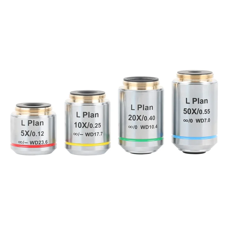 Objectif de microscope achromatique PLAN 5X 10X 20X 50X 100X 0,12/0,25/0,4/0,55 mm