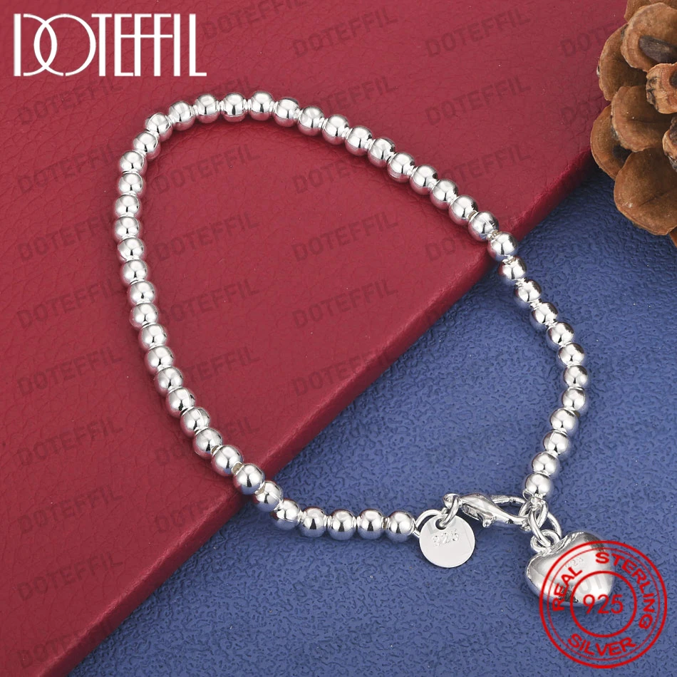 925 Sterling Silber 8-Zoll 4mm Zartes Perlen-Herz-Armband für Damen, Modisches Party-Geschenk-Accessoire