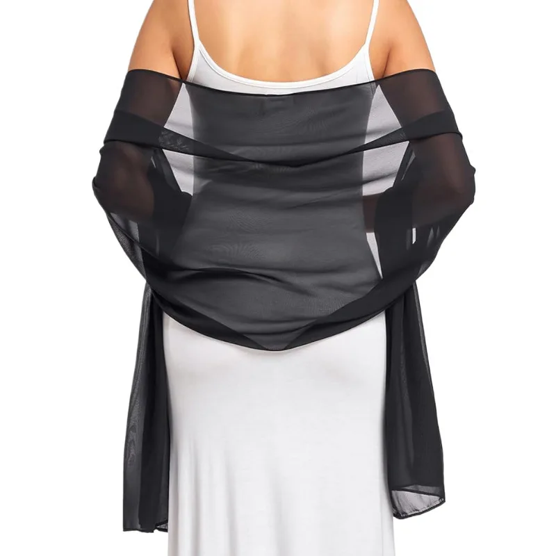 Women Transparent Chiffon Shawl Elegant Soft Silky Breathable Lightweight Wedding Accessory Bridesmaid Evening Dress Wrap image 5