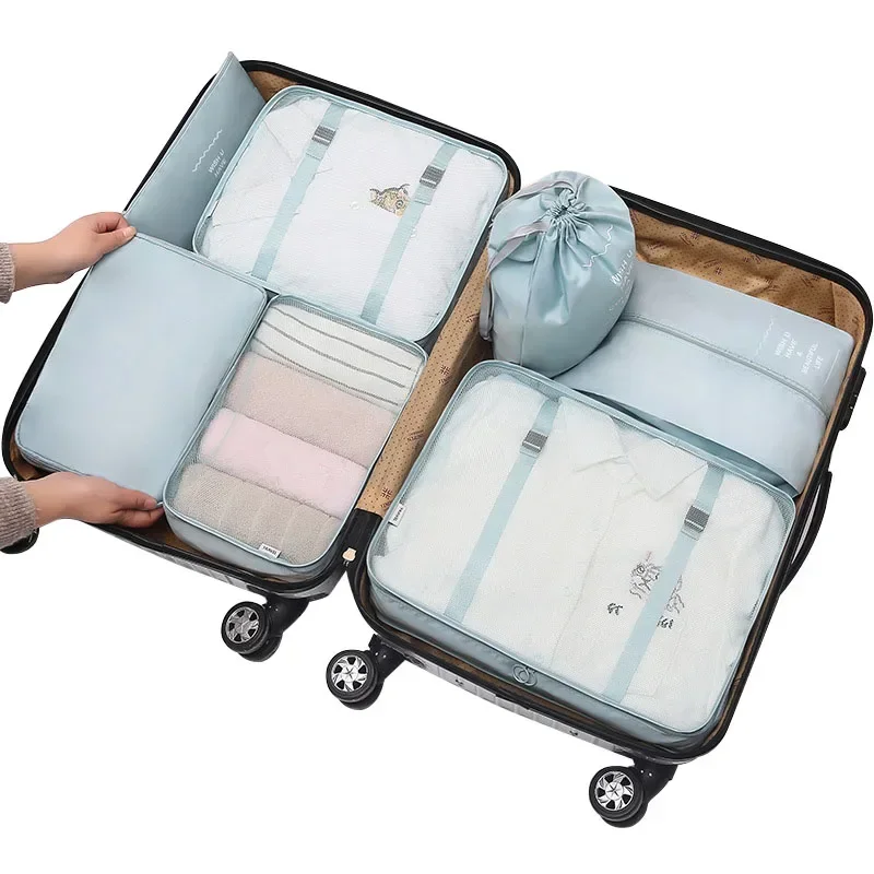 7Pcs Set Travel Storage Bags Suitcase Packing Cubes Cases Portable Wardrobe Clothes Luggage Shoe Organizer Bag Pouch