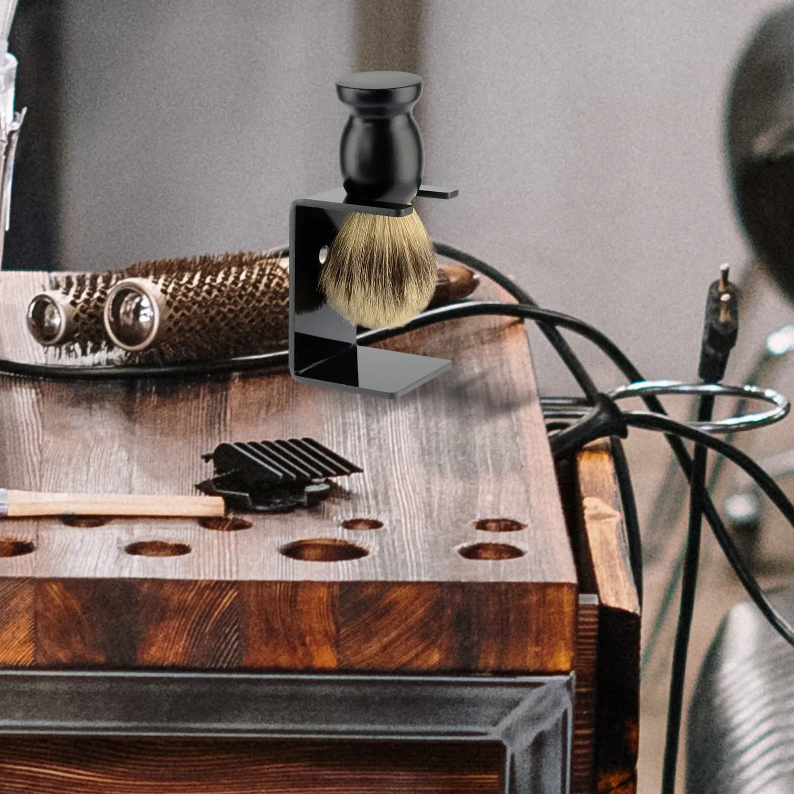 Sleek Shaving Brush Stand Razor Organizer Durable Bathroom Grooming Tool Holder Multifunctional Space Saving Design