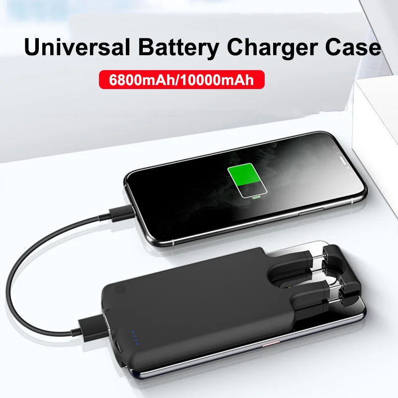 

6800/10000mAh Universal Battery Charger Case for iPhone 16 15 14 13 12 11 Samsung S25 S24 Huawei Xiaomi Power Bank Charging Case