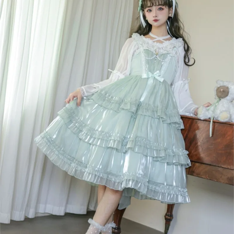 Three-Stage Cake Dress Bean Green