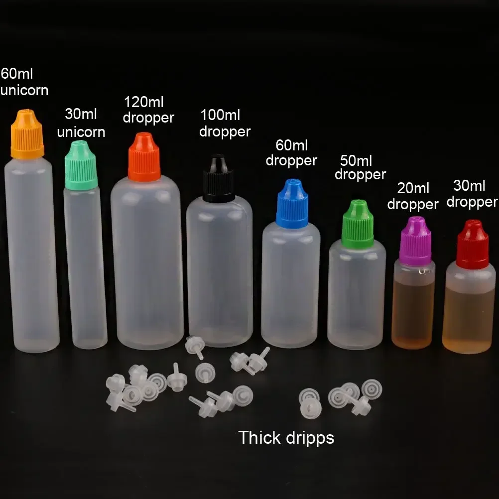 100pcs 5/10/15/20/30/50/60/100/120ml LDPE Pen Shape Plastic Bottles Empty Squeeze Juice Eye Liquid Dropper Bottle with 2 Funnel