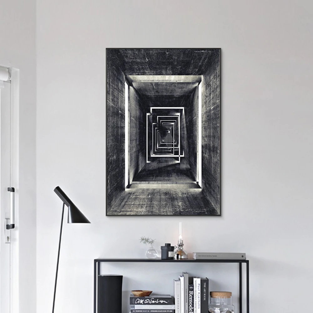 Light Luxury Black White Gray Industrial Style Canvas Poster Space Extension Simplicity Wall Art Print Painting Home Decor Mural