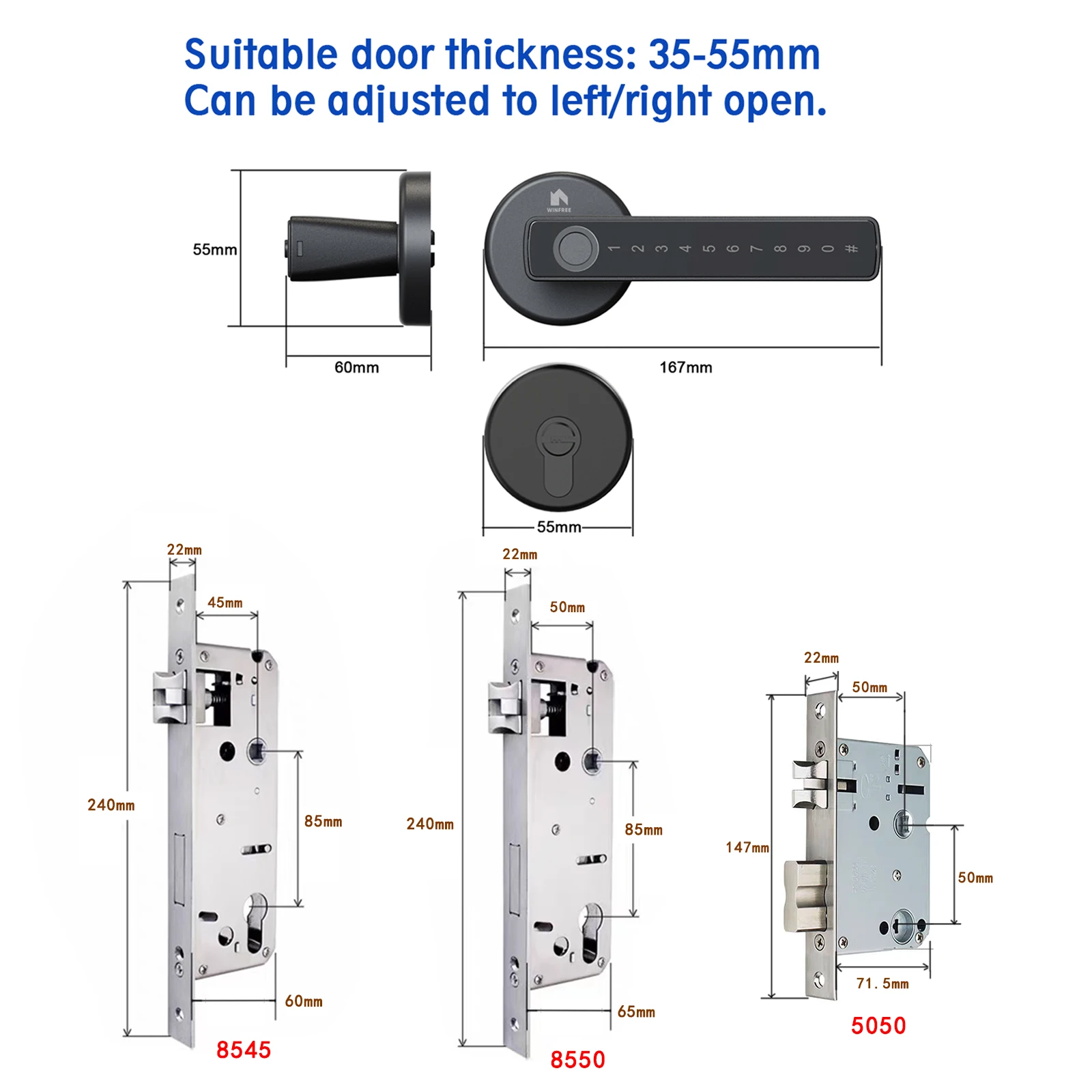 WINFREE Smart Fingerprint Door Lock Tuya Bluetooth Keyless Entry Smart Door Lock Alexa Google Assistant porta interna in legno