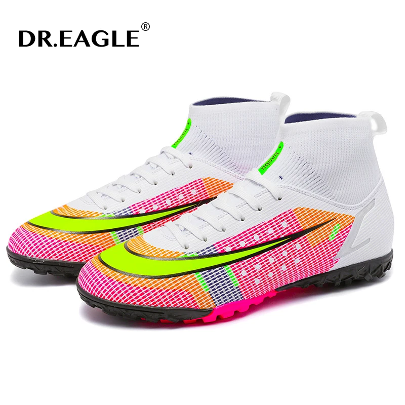 DR.EAGLE Men's Soccer Shoes High Quality Training High Ankle Men Football Boots FG/TF Chuteira Society Suitable For Firm Grass