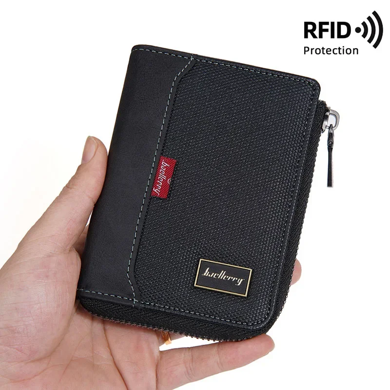 Men RFID Short Wallet Small Multi-card Holder Purse Coin Clutch Zipper Wallets PU Leather Cartera Hombre for Male Business Purse