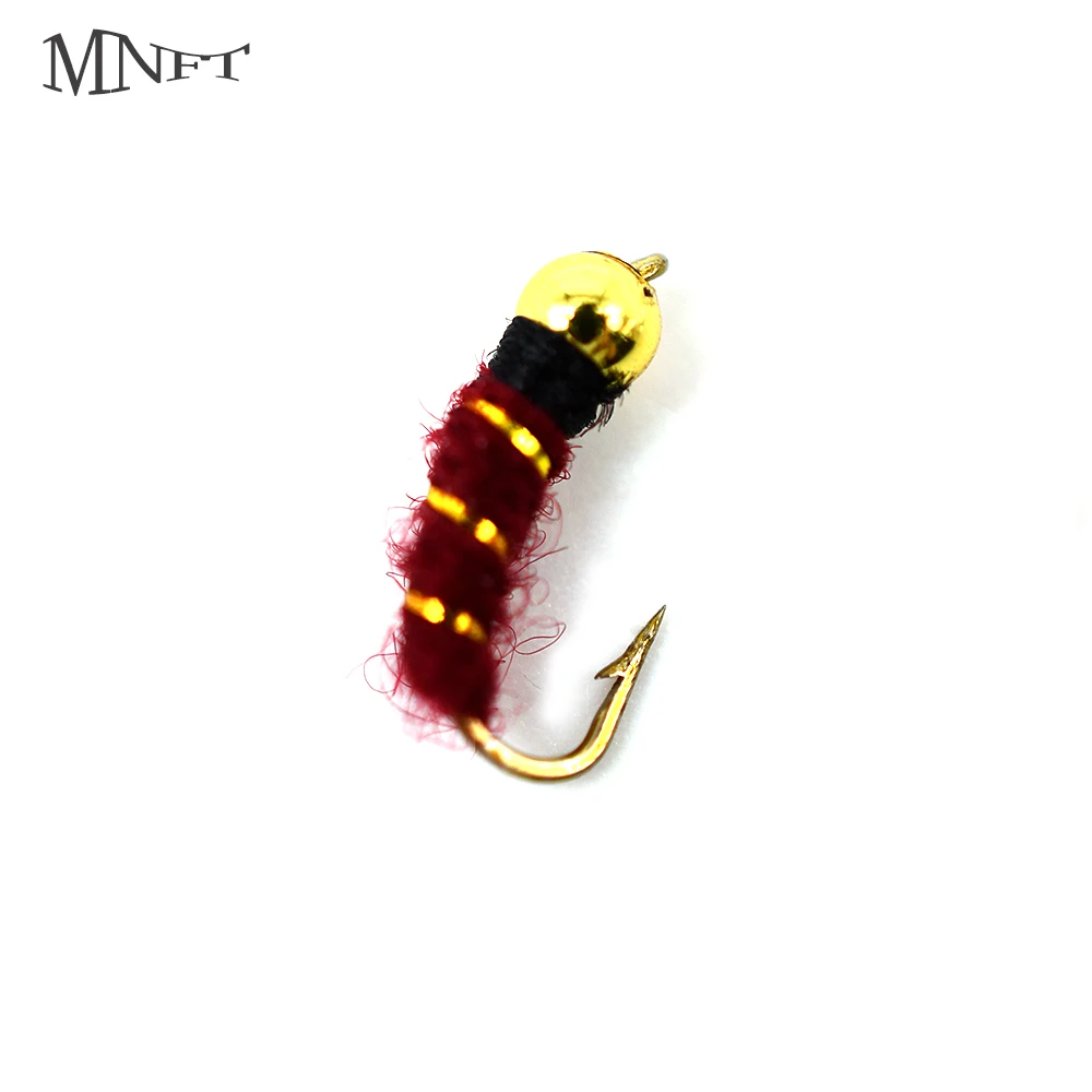 MNFT 10 Stück Messing Golden Bead Head Nymph Fly Larve Fliegen Krempe Barsch Köder Kunstköder für Forelle 14 #