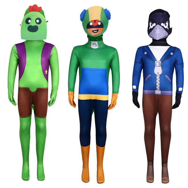 Brawl Spike‌ Leon‌ Crow‌ Cosplay Costume For Teenager Adult Halloween Party Game Jumpsuit Cartoon Clothes Zentai Suit Mask