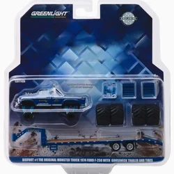 Greenlight 1:64 1974 Ford F-250 With Gooseneck Trailer And Tires Alloy Model Car Classic Adult Souvenir Gift Static Display
