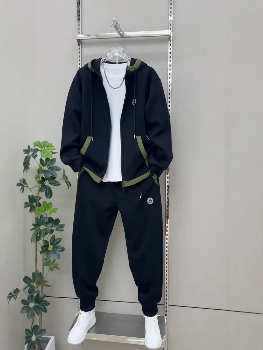 

Faionable Hoodie And Pants Set for Men Autumn New Arrival Trendy Color Blo Casual Wear Long Sve Youth Outfit