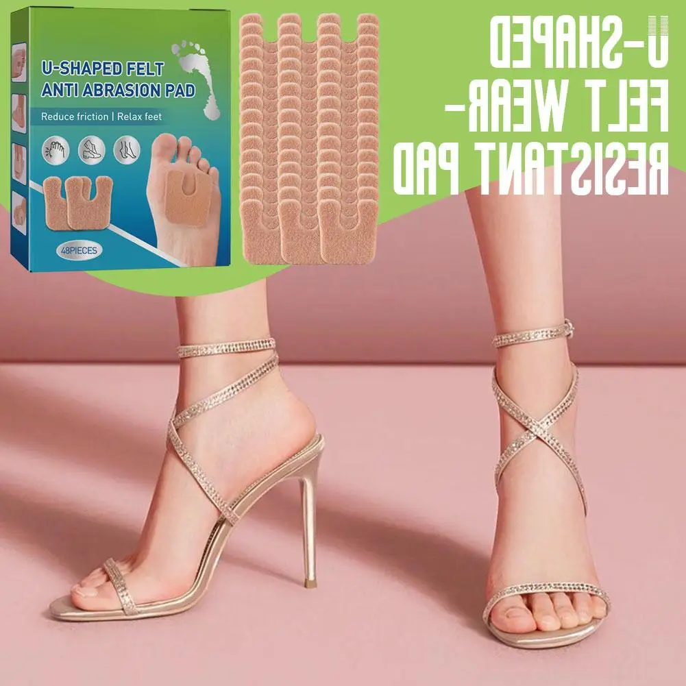 48cs U-Shaped Felt Callus Pads Self Adhesive Forefoot Pads Protect Calluses From Rubbing On Shoes Reduce Heel Pain