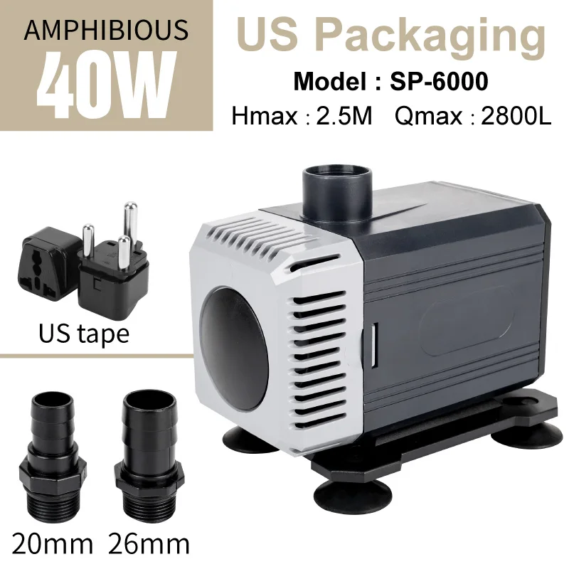 

Aquarium Submersible Pump 40W Fountain Filter Fish Pond Quiet Water Tank Fountain Side Suction Pump Velocity Water Pump SP-6000