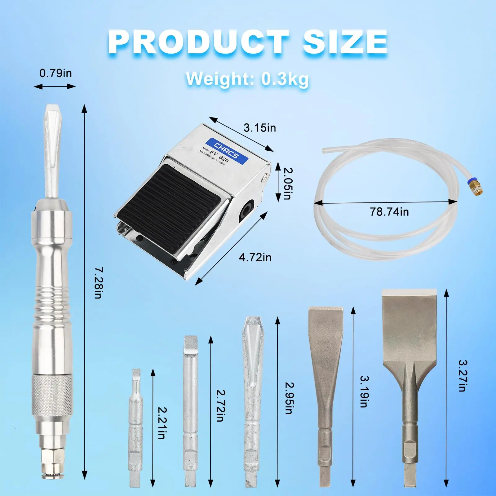 Micro Air Flux Chipper for Removing Plaster Welding Slag Stone and Wood Carving with Foot Switch and 5 Chisels