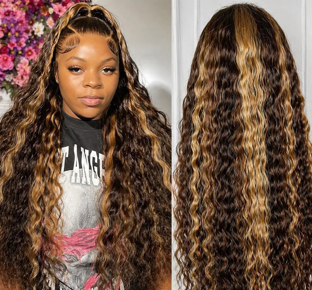 13x4 HD Lace Frontal Human Hair Wig 4/27 Highlight Glueless Wigs Human Hair Clearance Sale Deep Wave Human Hair Wigs For Woman