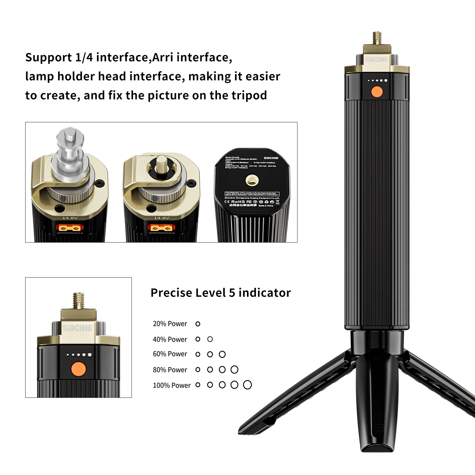 Heißer verkauf ZG-H90 batterie griff mit 100w pd eingang/ausgang und d-tap ausgang für video lichter, monitore, kameras tragbare batterie