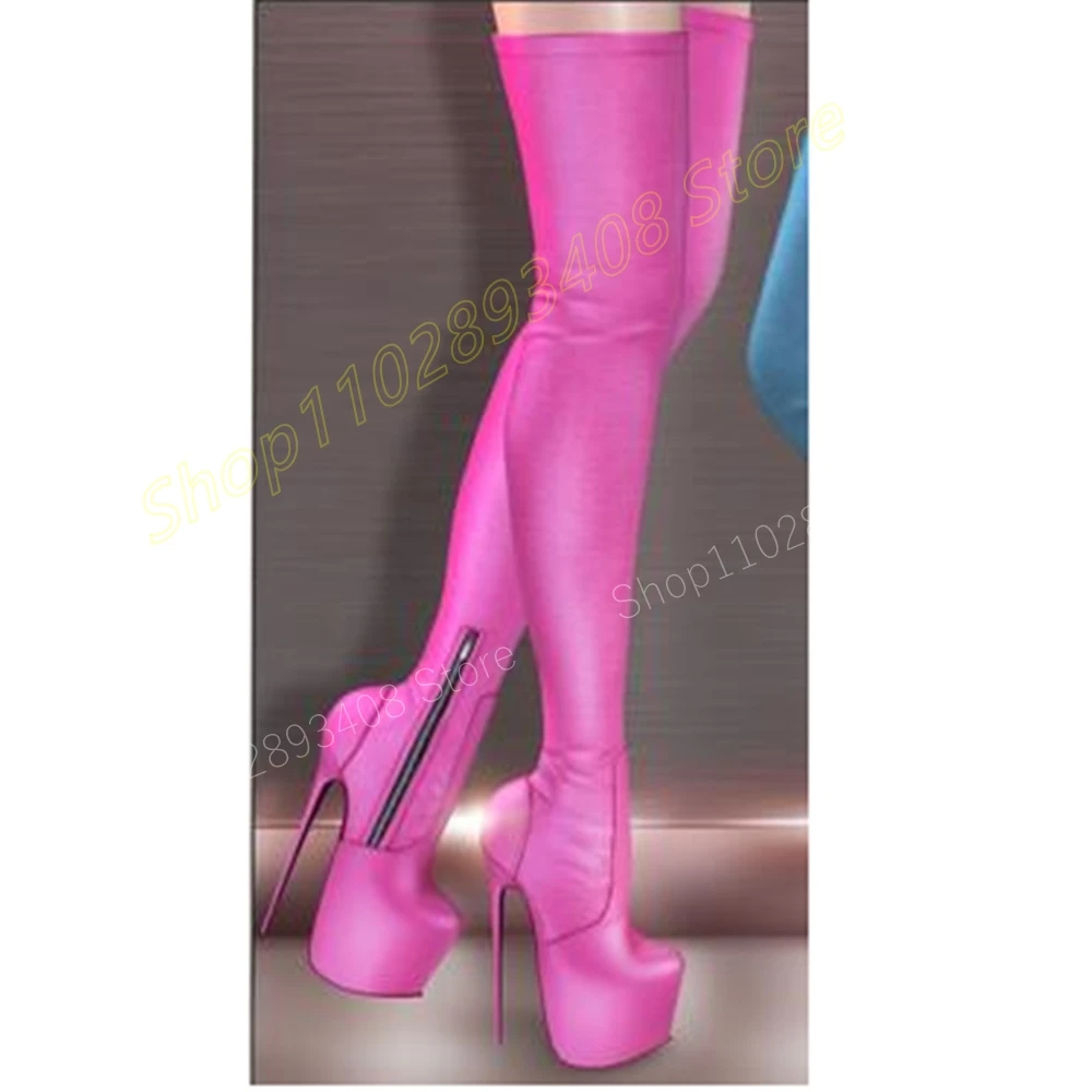 Solid Platform Elastic Over the Knee Boots Side Zipper Stiletto High Heel Fashion Sexy Women Shoes 2024 Zapatos Para Mujere