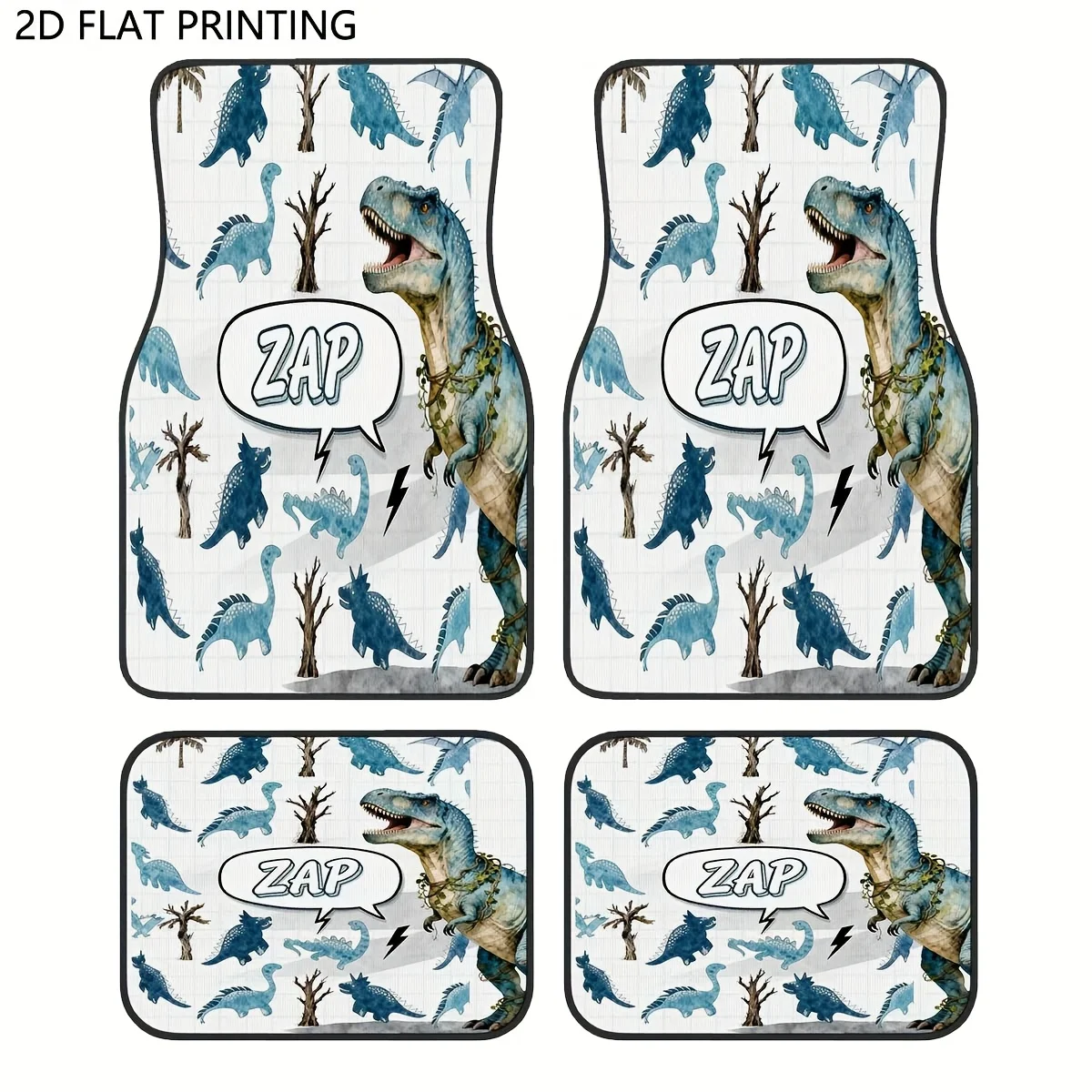 

4pcs Dinosaur & Tree Car Floor Mats With T-Rex, Stegosaurus, Pterodactyl & Triceratops Design - Vehicle, Fit For Cars, SUVs, Tru